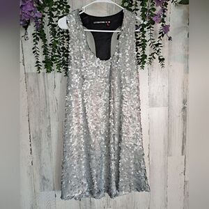 NWOT Literature Noir Faux Leather and Sequin Dress